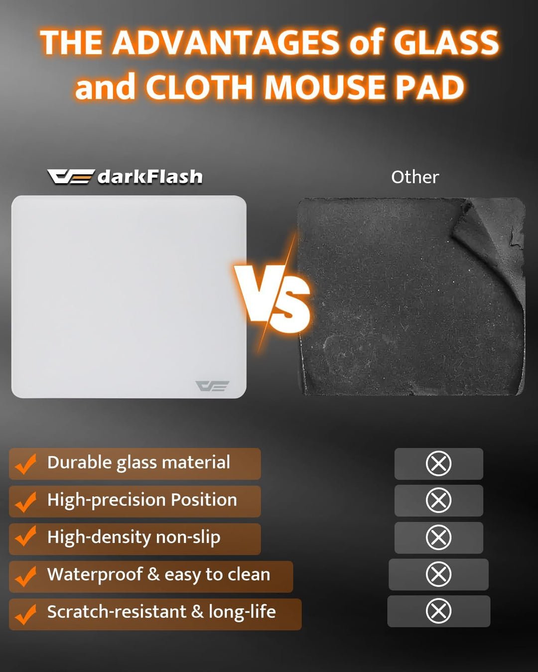 darkFlash Glas-Mauspad 11,8×10,2 Zoll, Ultra-Glatte, gehärtete Oberfläche, präzise Abtastung, rutsch