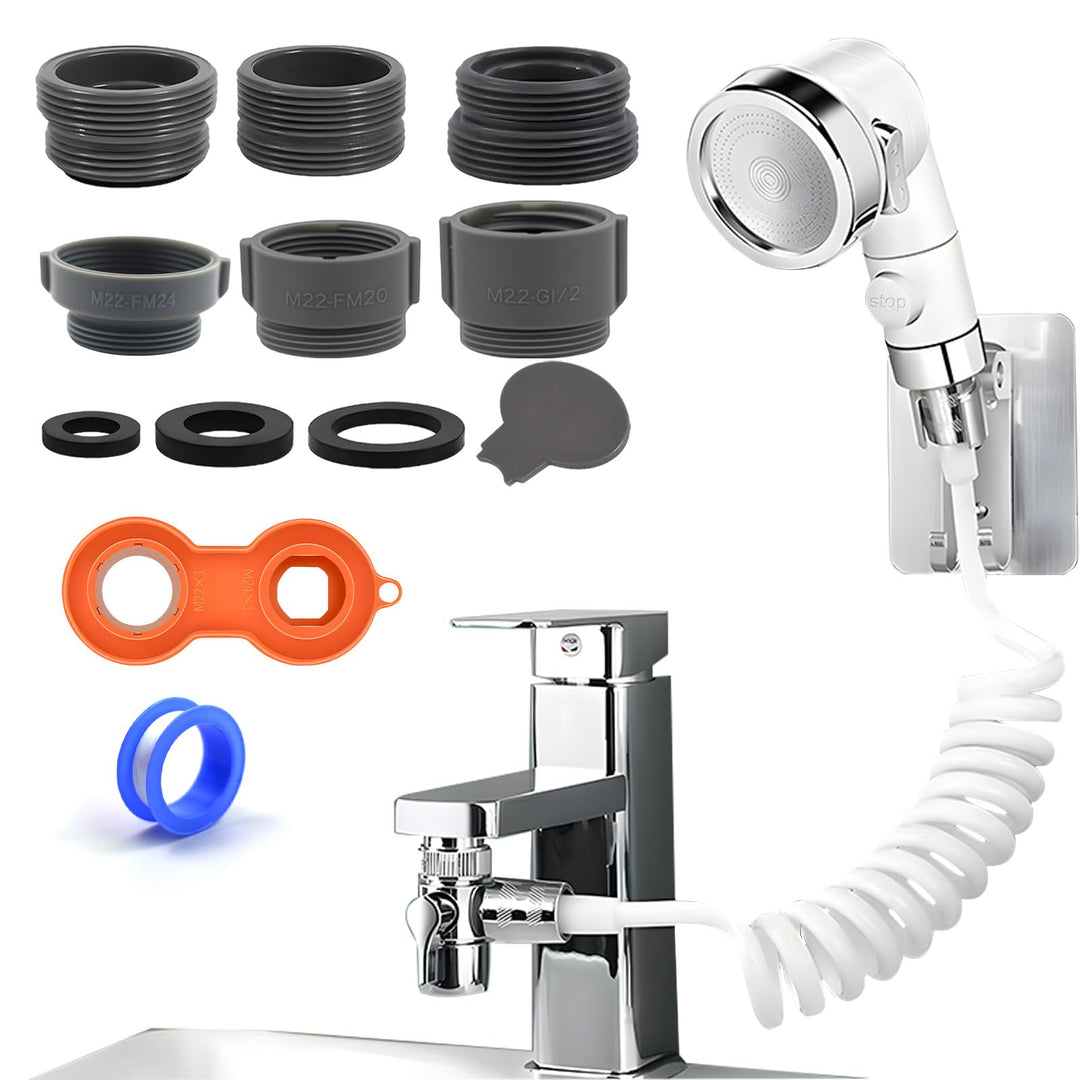 Handbrause für Waschbecken Set, Waschbeckenbrause mit Schlauch 1.5M, Duschkopfhalter und Wasserhahns