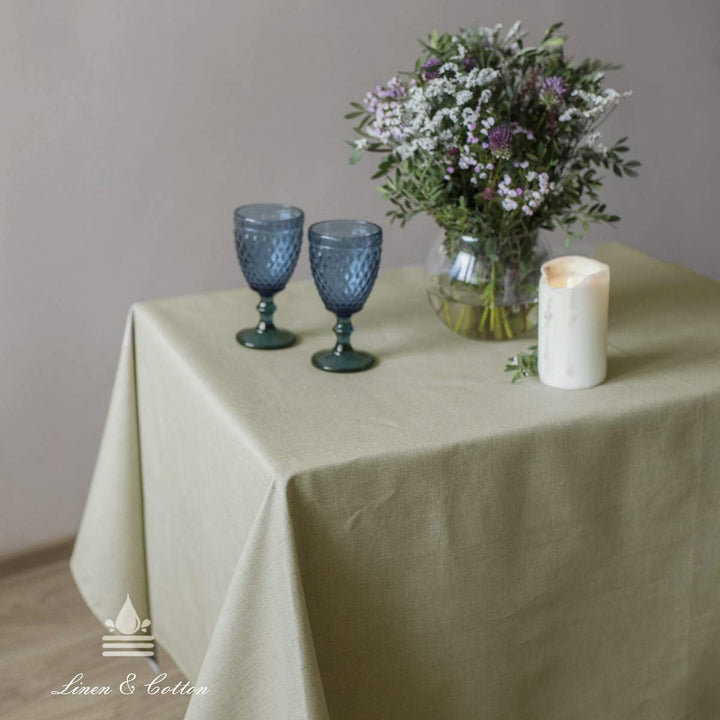 Linen &amp; Cotton Tischdecke Wasserdicht Wachstuch Gartentischdecke Adele - 100% Leinen, Beige (147 x 2