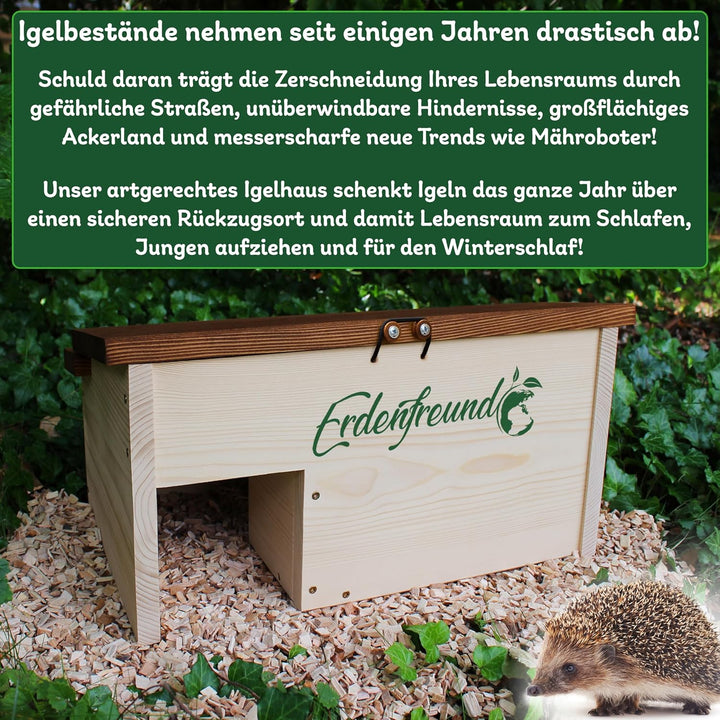 Erdenfreund® Igelhaus mit festem Dach-Sicherheitsverschluss & Labyrintheingang gegen Fressfeinde Ige