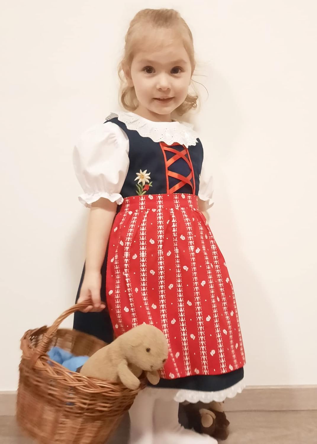 Schrammel Blumenrankerl Schürze Festliches Kinderdirndl Edelstickerei 86-92 Blau-rot, 86-92 Blau-rot