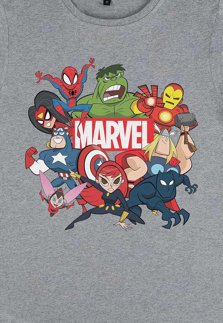 Marvel Damen Avengers Classic Group Marvel Retro Women's Rolled Sleeve T-shirt M Melange Grey, M Mel