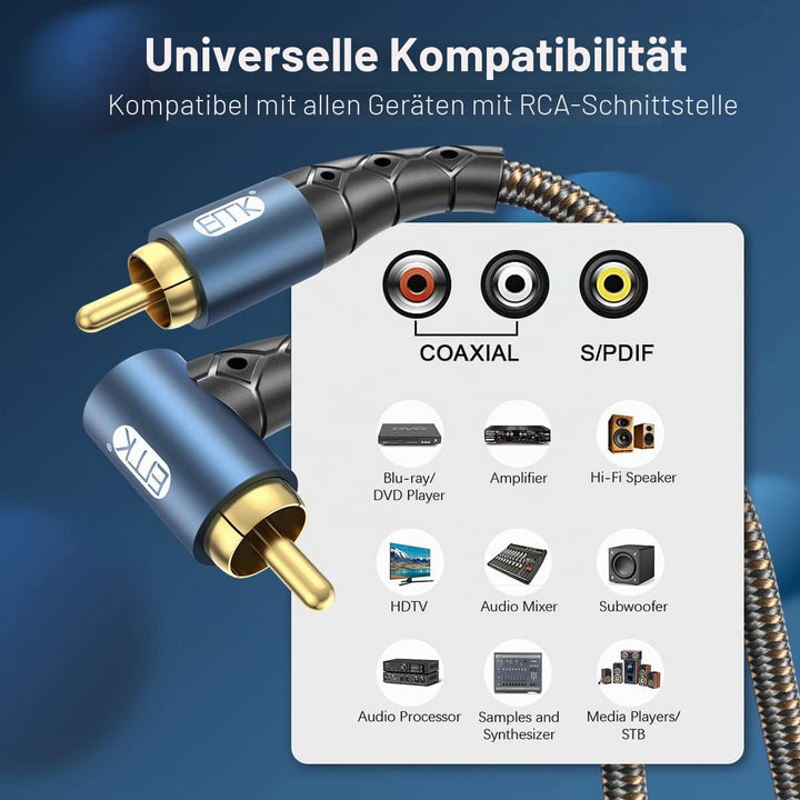 EMK Rechteckiges Subwooferkabel Cinch Kabel Winkelstecker Rca Cable Digitales Koaxialkabel RCA zu 90