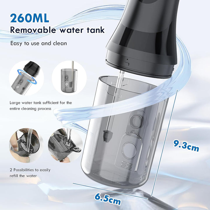 Munddusche Kabellos Elektrischer Zahnreiniger, 4 Modi & 5 Düsen USB-C Wiederaufladbare Wasser Flosse