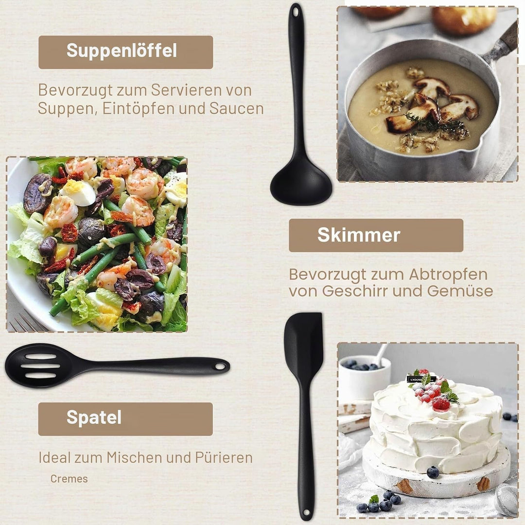 13 Stücke Küchen Kochutensilien Set, Silikon Küchenhelfer Set mit Utensilienhalter, Hitzebeständiger