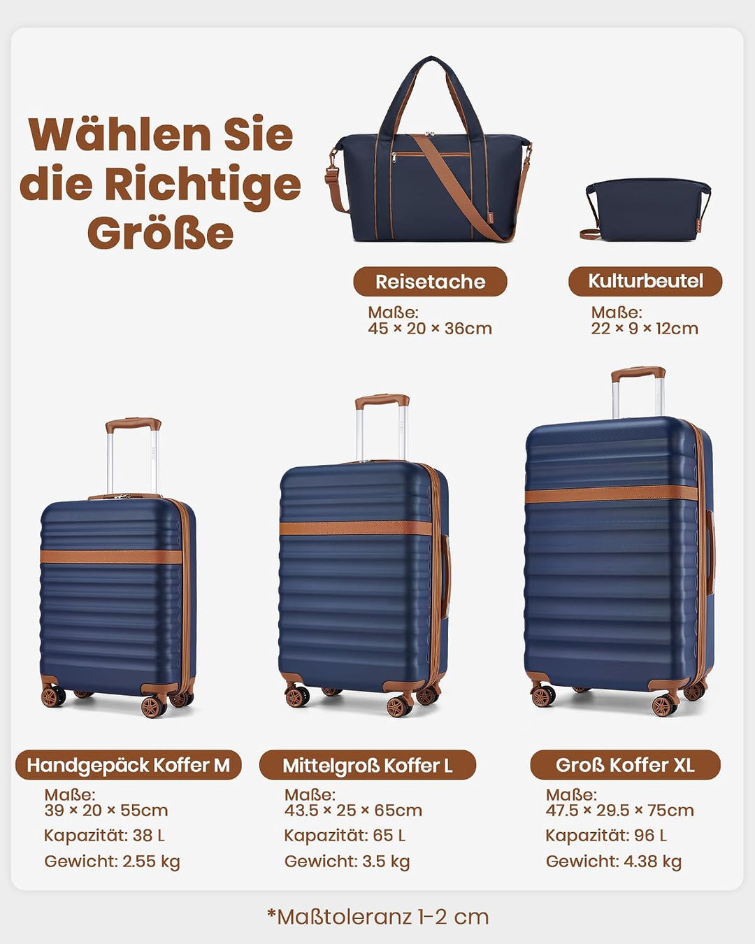 KONO Reisekoffer Set 3-teilig, Erweiterbar Hartschalenkoffer Mittel mit 4 Rollen und TSA Schloss, le