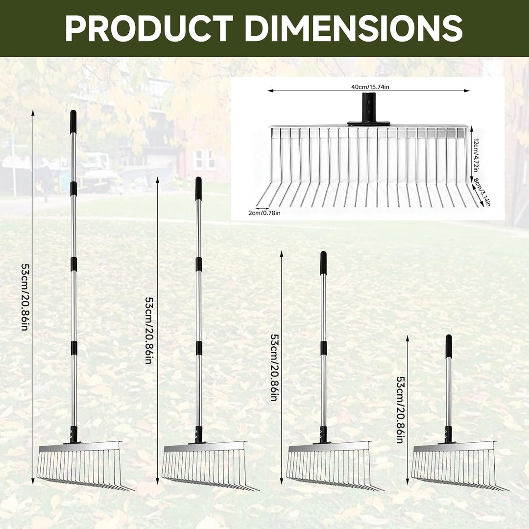 Premium Rasenrechen Edelstahl 160cm - Gartenharke mit 21 stabilen Zinken & 40cm Arbeitsbreite | Manu