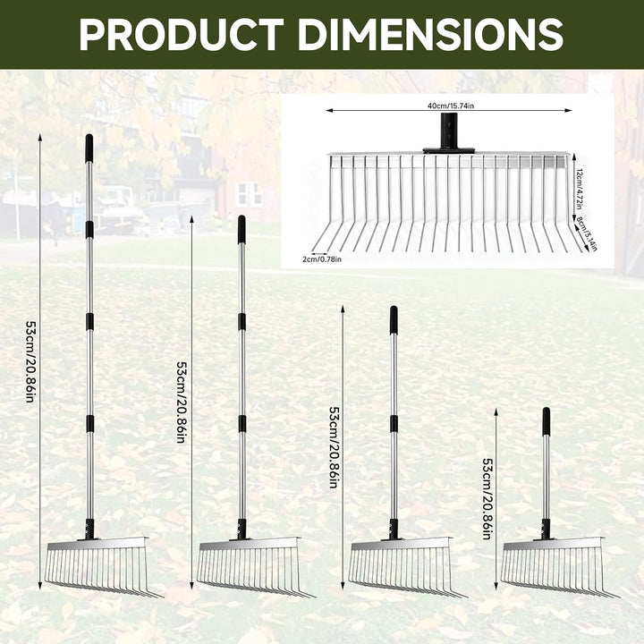 Premium Rasenrechen Edelstahl 160cm - Gartenharke mit 21 stabilen Zinken & 40cm Arbeitsbreite | Manu