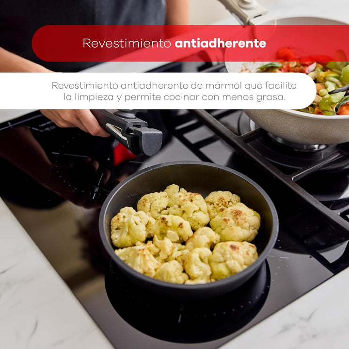BERGNER CLICK&COOK - Set 10 PZS Schwarzes Easy Click Kochgeschirr - Pfannen und Töpfe mit schwarzer