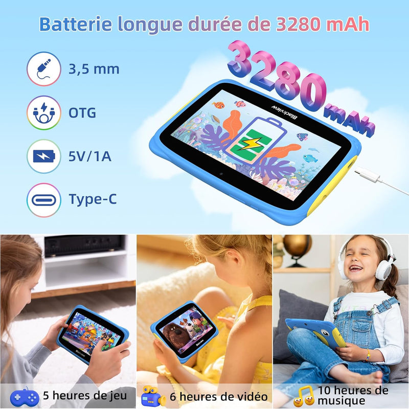 Blackview Kinder Tablet 7 Zoll Tab3Kids Android 13 Tablet 4GB RAM 32GB ROM+128GB Erweiterbar 3280mAh