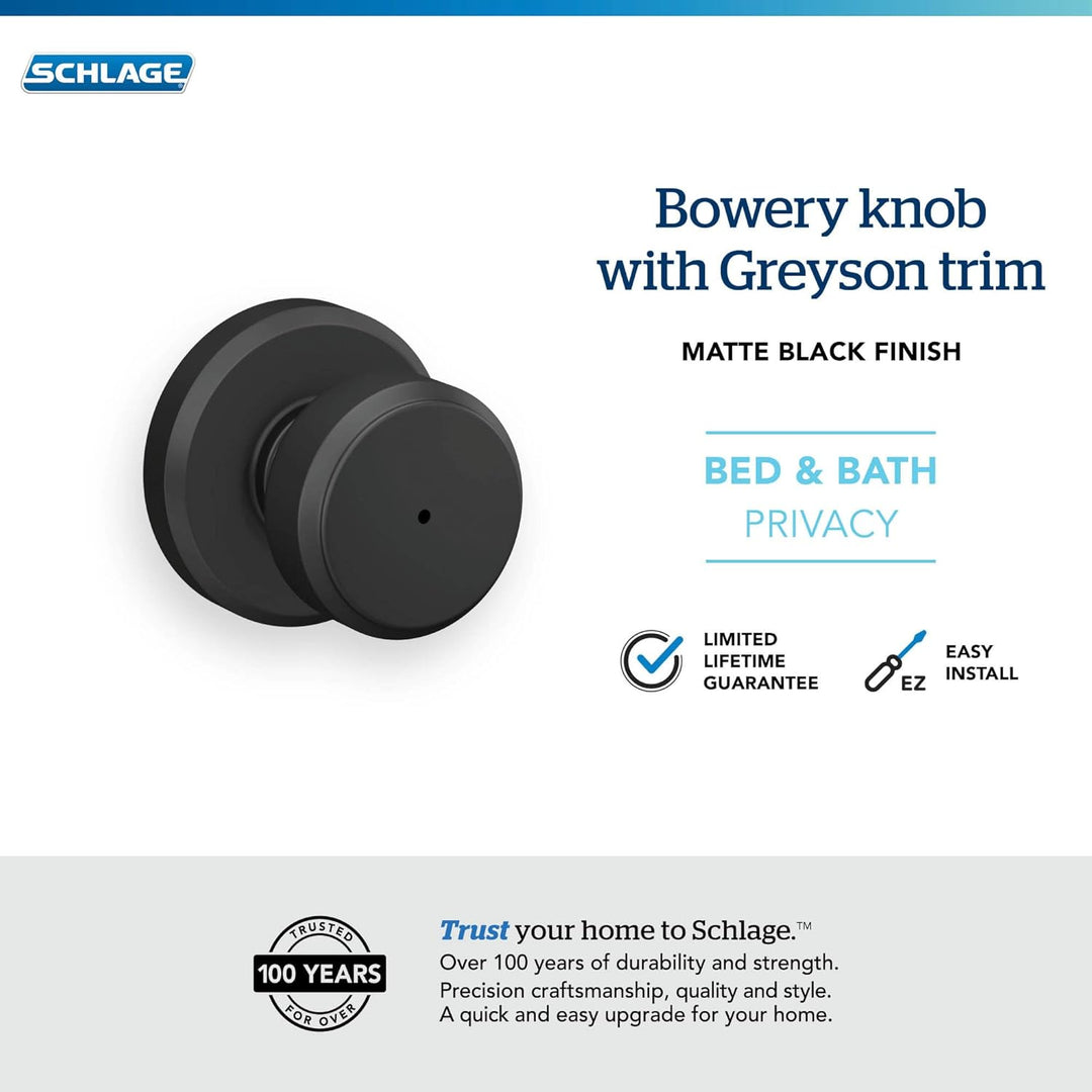 SCHLAGE F40 BWE 622 GSN Greyson Collection Bowery Sichtschutzknauf, Mattschwarz Matte Black Privatsp
