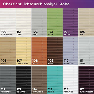 SchattenFreude Plissee nach Mass für Fenster & Tür | Mit Klemmhaltern, Klemmfix | Lichtdurchlässig L