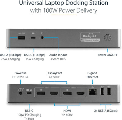StarTech.com Dockingstation (USB-C & USB-A Dock, Universal, Dual 4K, Mac Windows & Chrome OS)