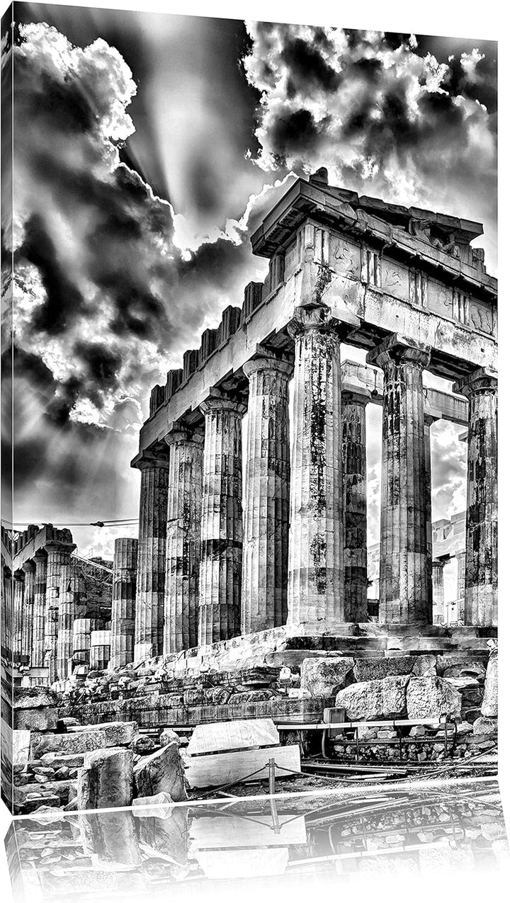 Pixxprint Monocrome, Antike Säulen Griechenland, Format: 100x70 auf Leinwand, 100x70