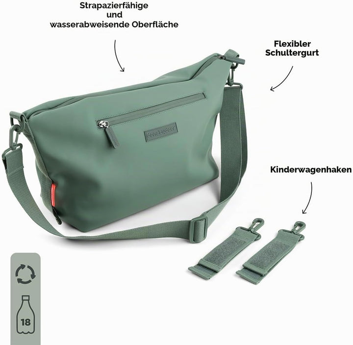 Done by Deer Kinderwagen Tasche – Wickeltasche Grün – Stroller Bag mit Haken für Kinderwagen, wasser