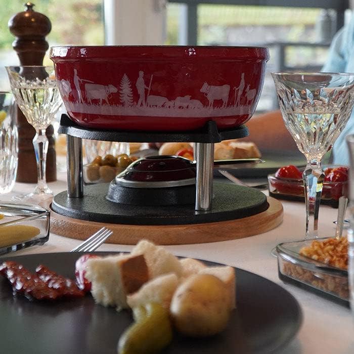 Rotel 1510150 Käsefondue-Set, Fondue-Fondue aus Gusseisen und 6 Gabeln, Rot, Gusseisen, 31,5 x 17,5