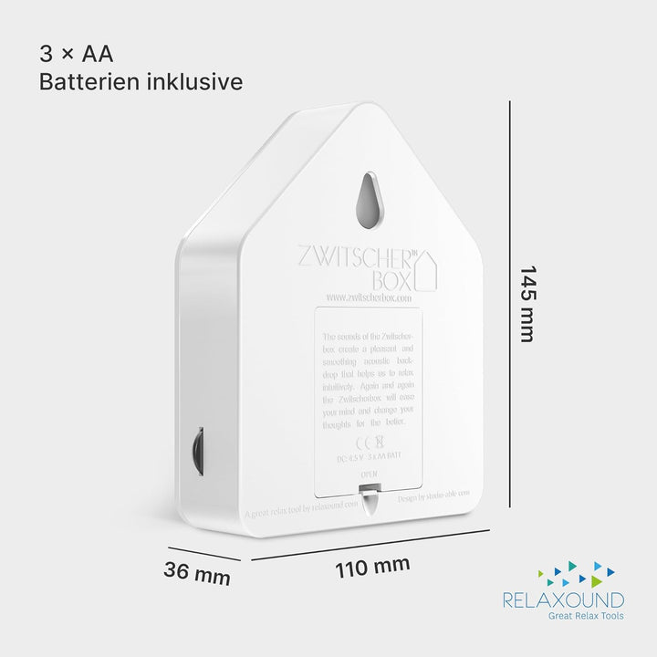 RELAXOUND ORIGINAL Zwitscherbox "White" – Moderne Vogelgezwitscher Box – Entspannender Vogelgesang –