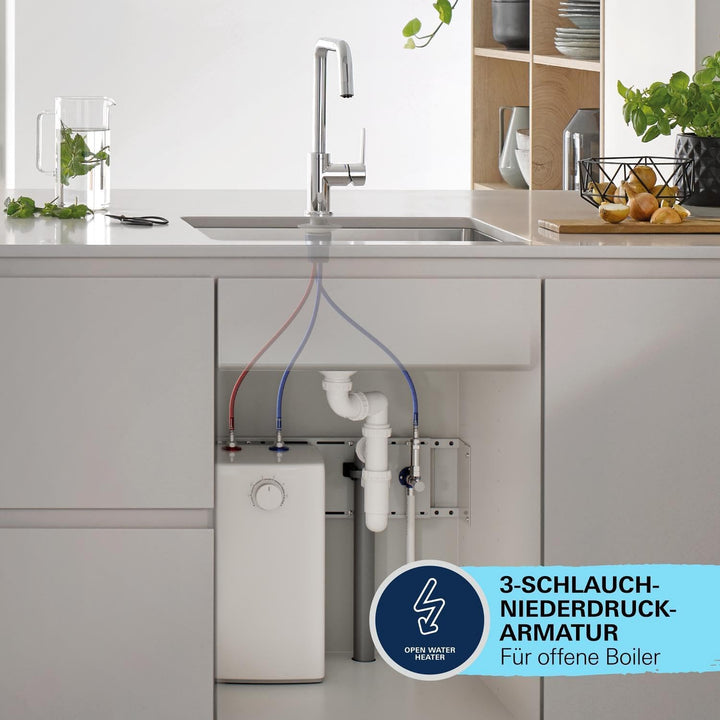 GROHE Start, Niederdruck Küchenarmatur mit hohem Auslauf (Wasserhahn Küche für offene Warmwasserbere