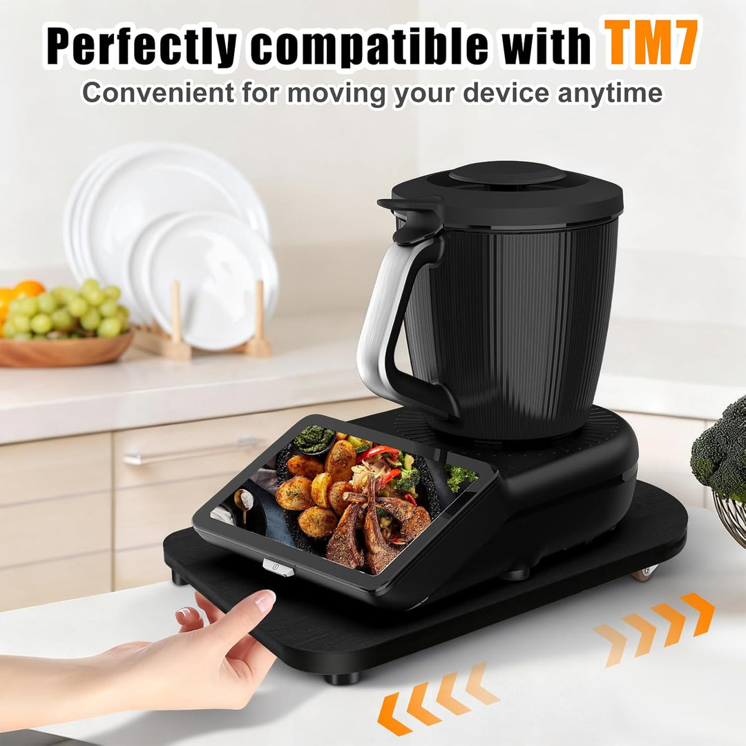 Holz Gleitbrett für Thermomix TM7 TM6 TM5, Schiebebrett mit 360° Rollen & Stopper, Müheloses Verschi