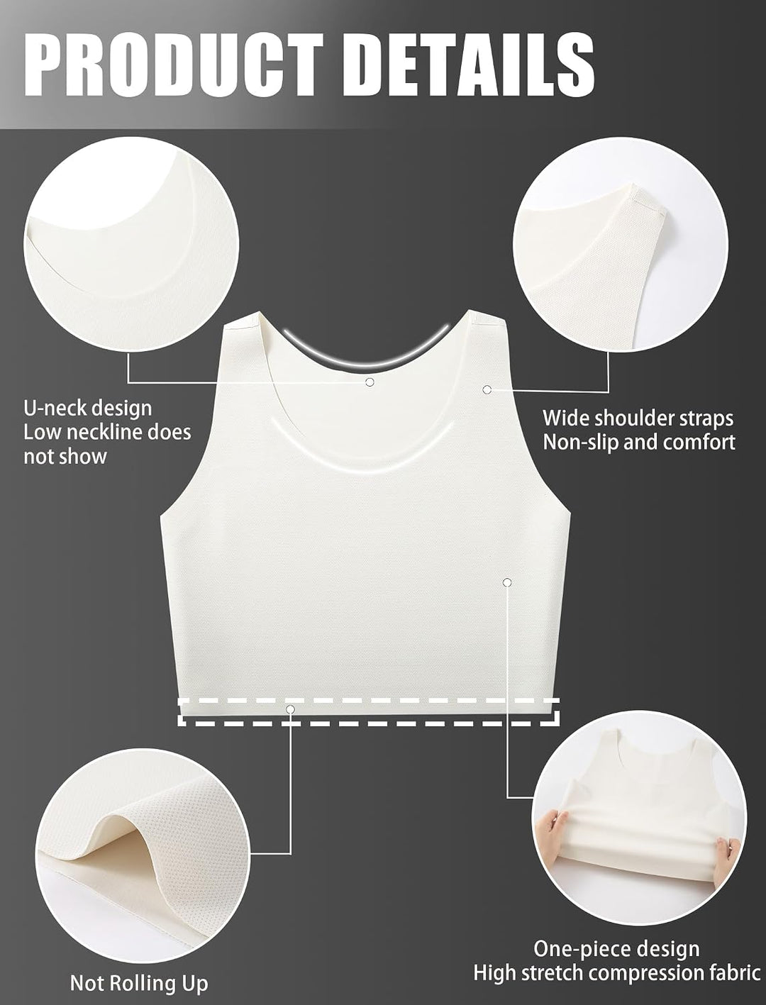 XUJI Brust Binder Trans FTM Atmungsaktive Kompression Nahtlos Top für Transgender 4XL Weiss, 4XL Wei
