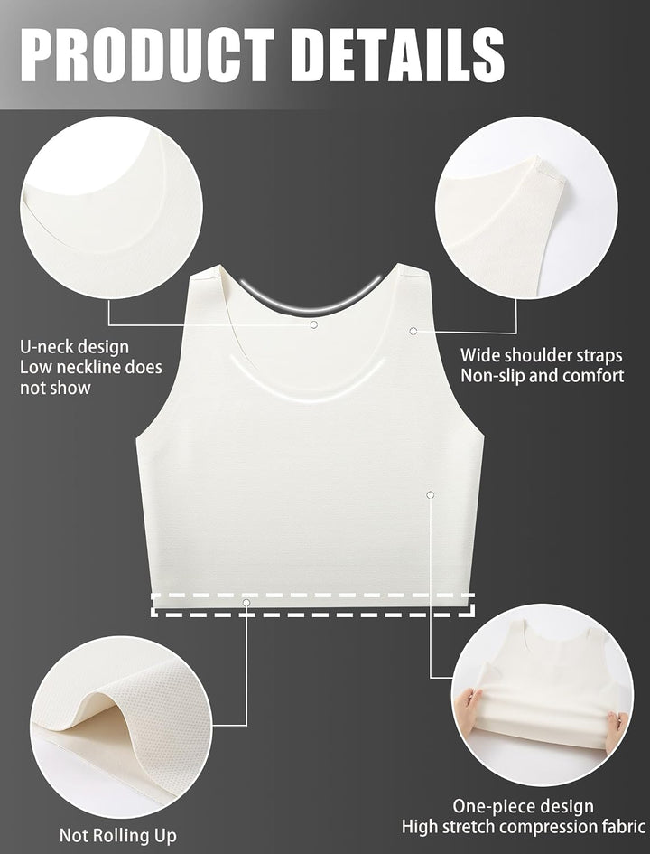 XUJI Brust Binder Trans FTM Atmungsaktive Kompression Nahtlos Top für Transgender 4XL Weiss, 4XL Wei