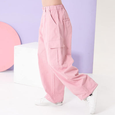 Rolanko Mädchen Cargohose, Baumwoll Baggy Hose mit Elastischer Taille und Mehreren Taschen für Kinde