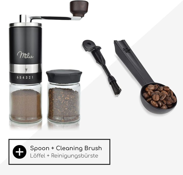 Milu Manuelle Kaffeemühle Handkaffeemühle mit Keramik Mahlwerk I 6 Stufen Mahlgradeinstellung I Espr