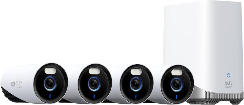 eufy Security eufyCam E330 Überwachungskamera aussen 4 Set, 4K, 24/7 Aufnahme, Netzstrombetrieben, W