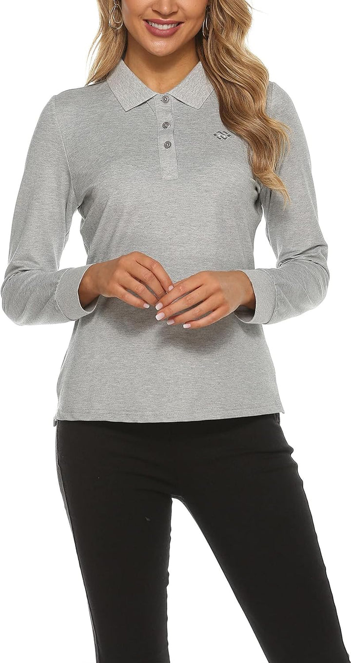 Damen Poloshirt Baumwolle Golf Wintershirt Langarm Oberteile Sports Training Polo mit Kragen, Floral