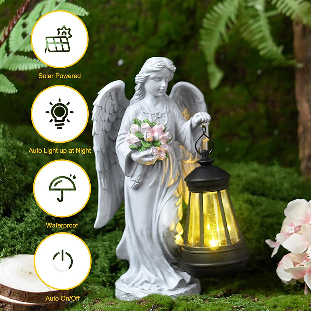 Solar Engel Gartenstatuen,Grablicht Outdoor-Deko,LED Fairy Engel Figur,Fairy Skulptur Deko Rasen,Gee