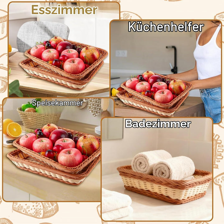 4er Set Brötchenkorb Geflochten Brotkorb Stapelbarer Brotkörbchen Modern Brotkörbe Hochwertiger Obst