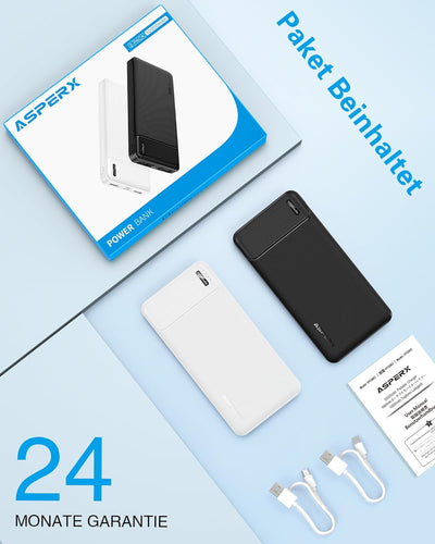 AsperX Power Bank 10000mAh 2 Stück,PowerBank USB C Output & Input Externer Akku Klein Aber Stark,Tra