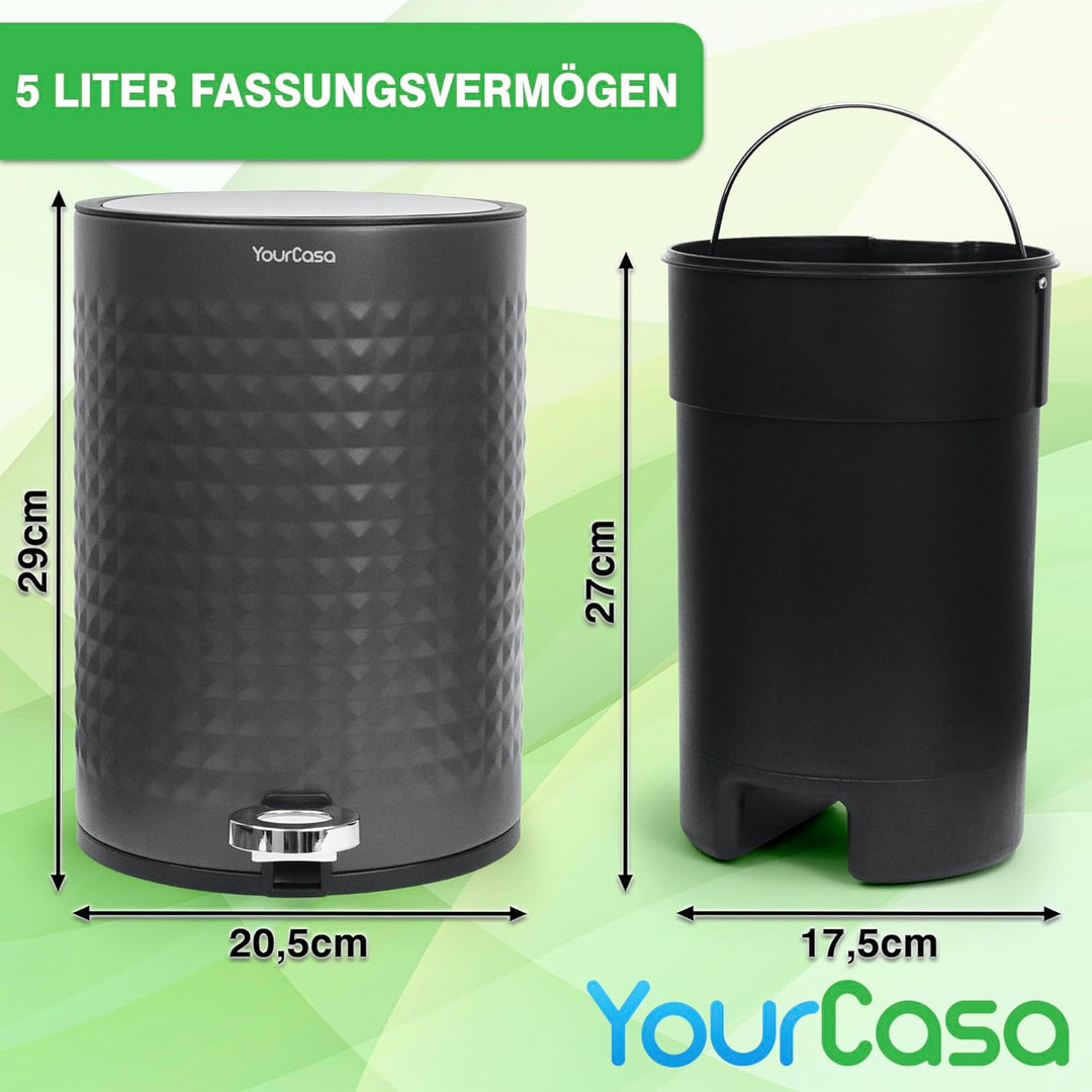 YourCasa Mülleimer Bad 5L aus Edelstahl [Pyramiden Effekt] für Badezimmer und Wohnbereich - Kosmetik