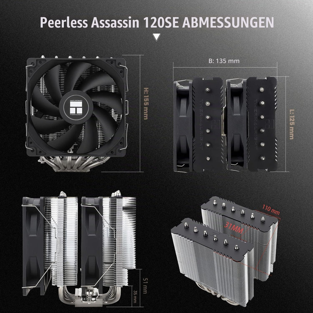 Thermalright Peerless Assassin 120 SE CPU-Luftkühler, Dual Tower 6 Heatpipes, Dual 120 mm TL-C12C PW