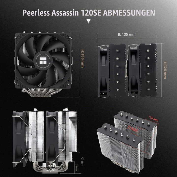 Thermalright Peerless Assassin 120 SE CPU-Luftkühler, Dual Tower 6 Heatpipes, Dual 120 mm TL-C12C PW