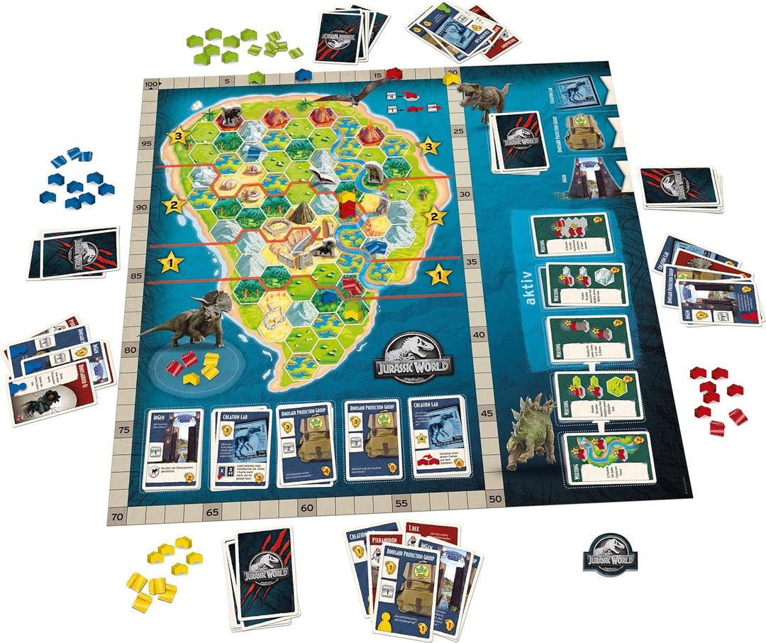 Schmidt Spiele 49389 Jurassic World, Rückkehr nach Isla Nubar, Deckbuilding und Brettspiel, bunt Sin