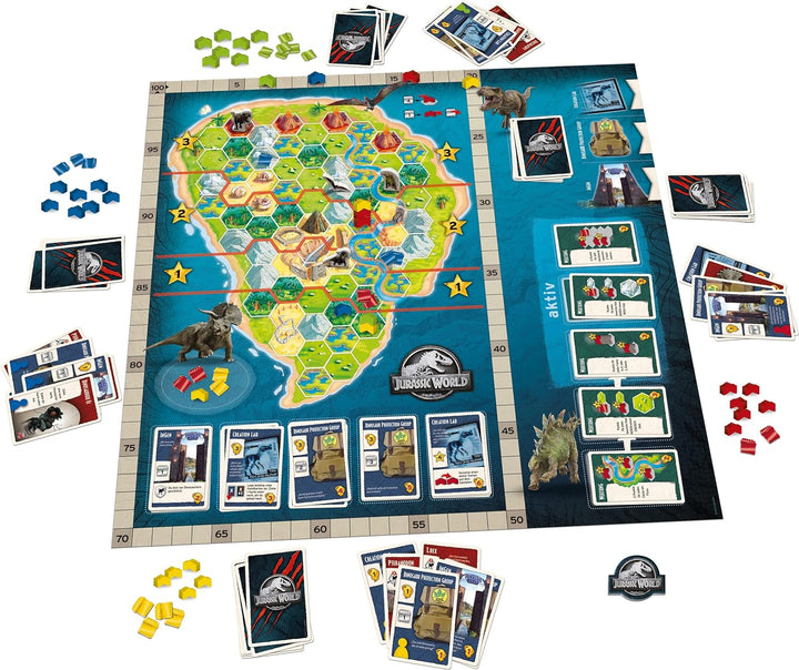 Schmidt Spiele 49389 Jurassic World, Rückkehr nach Isla Nubar, Deckbuilding und Brettspiel, bunt Sin