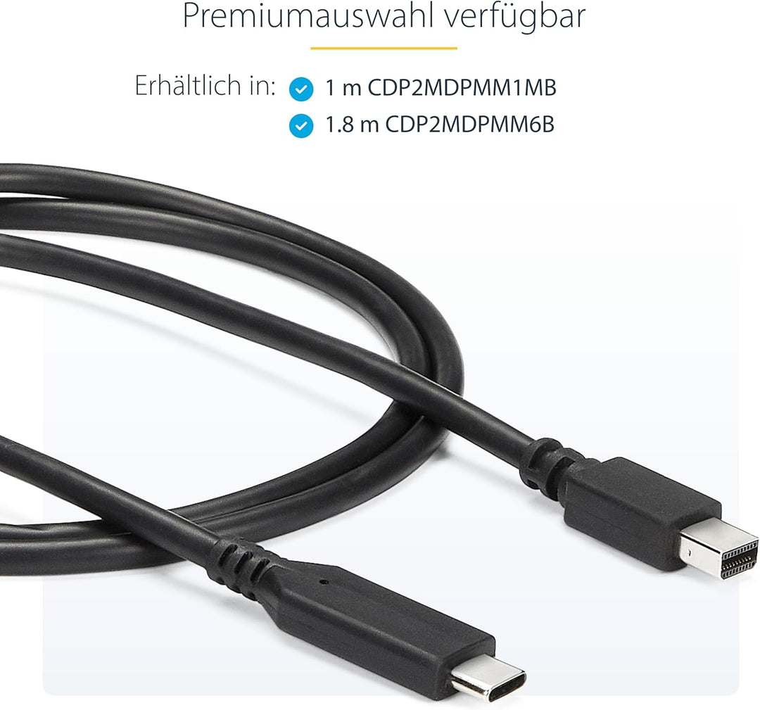 StarTech.com 1m USB-C auf Mini DisplayPort Kabel - USB C zu mDP Kabel - 4K 60Hz - Schwarz (CDP2MDPMM