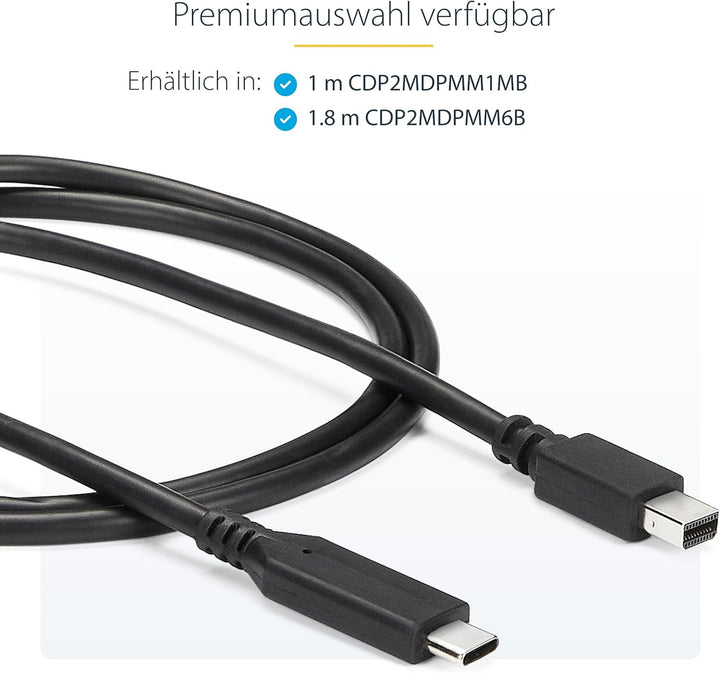 StarTech.com 1m USB-C auf Mini DisplayPort Kabel - USB C zu mDP Kabel - 4K 60Hz - Schwarz (CDP2MDPMM