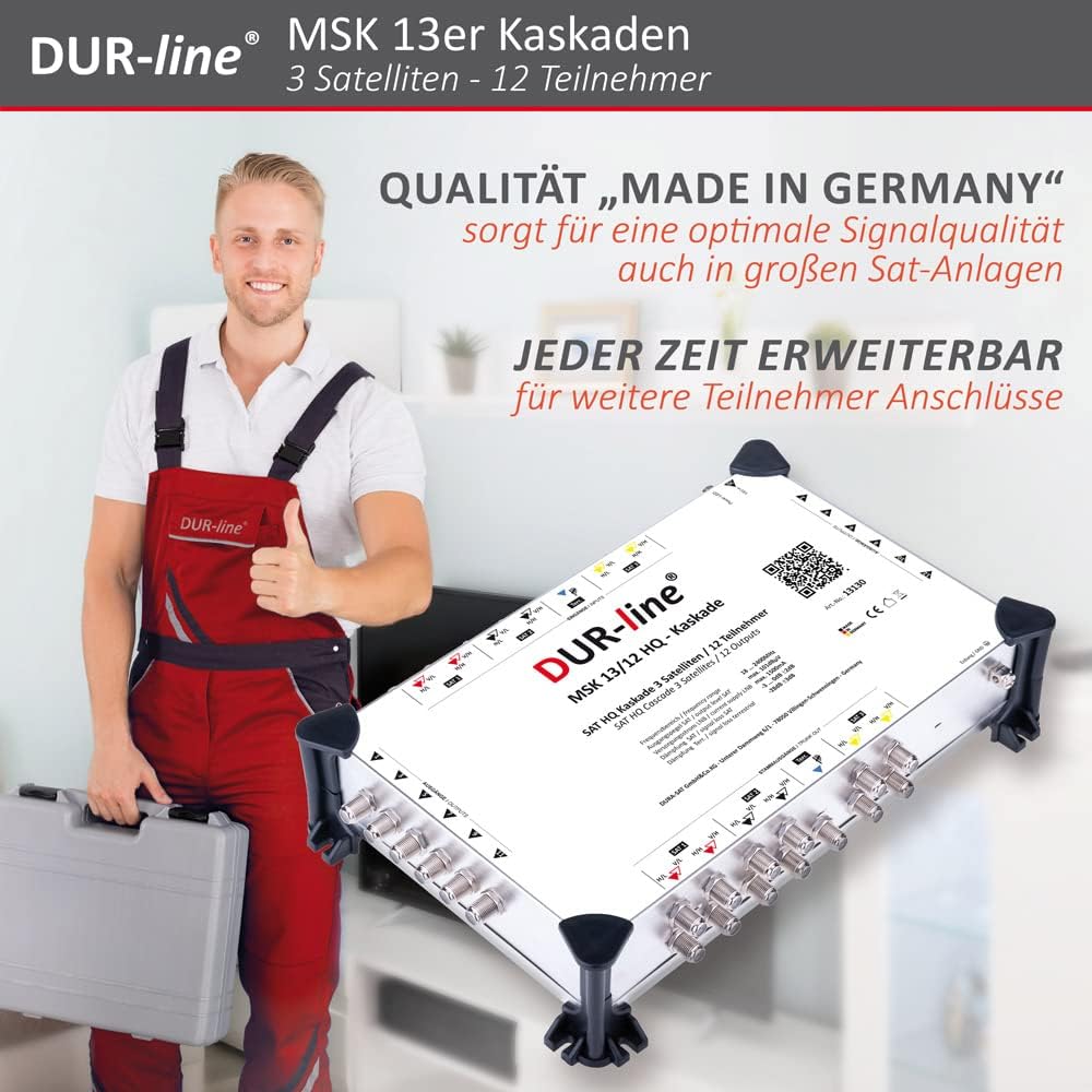 DUR-line MSK 13/12 HQ Multischalter-Kaskade - Für 3 Satelliten und 12 Teilnehmern/TV (erweiterbar) -