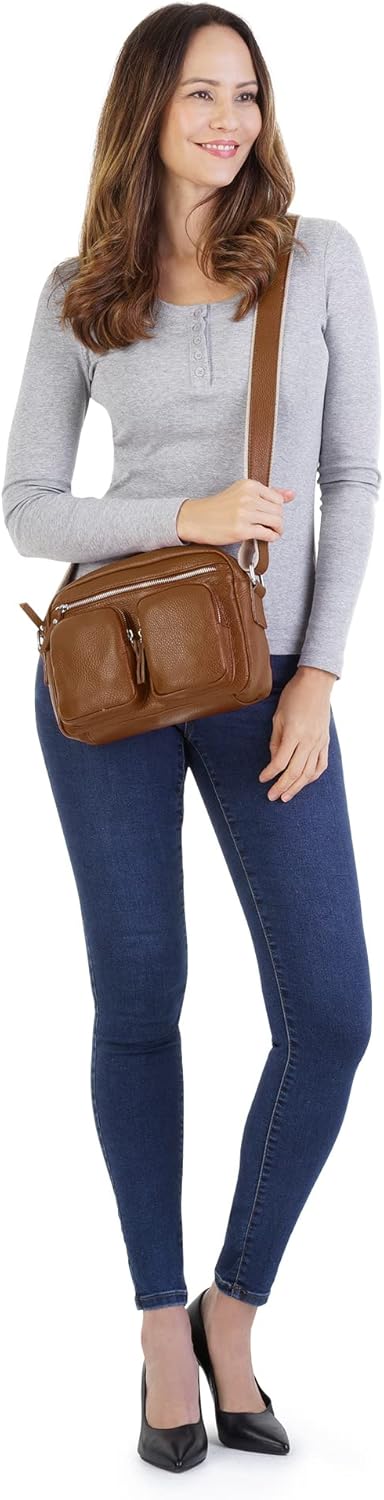 Samantha Look Umhängetasche echt Leder Damen | Made in Italy, Crossbody Bag mit Aussentaschen, Schul