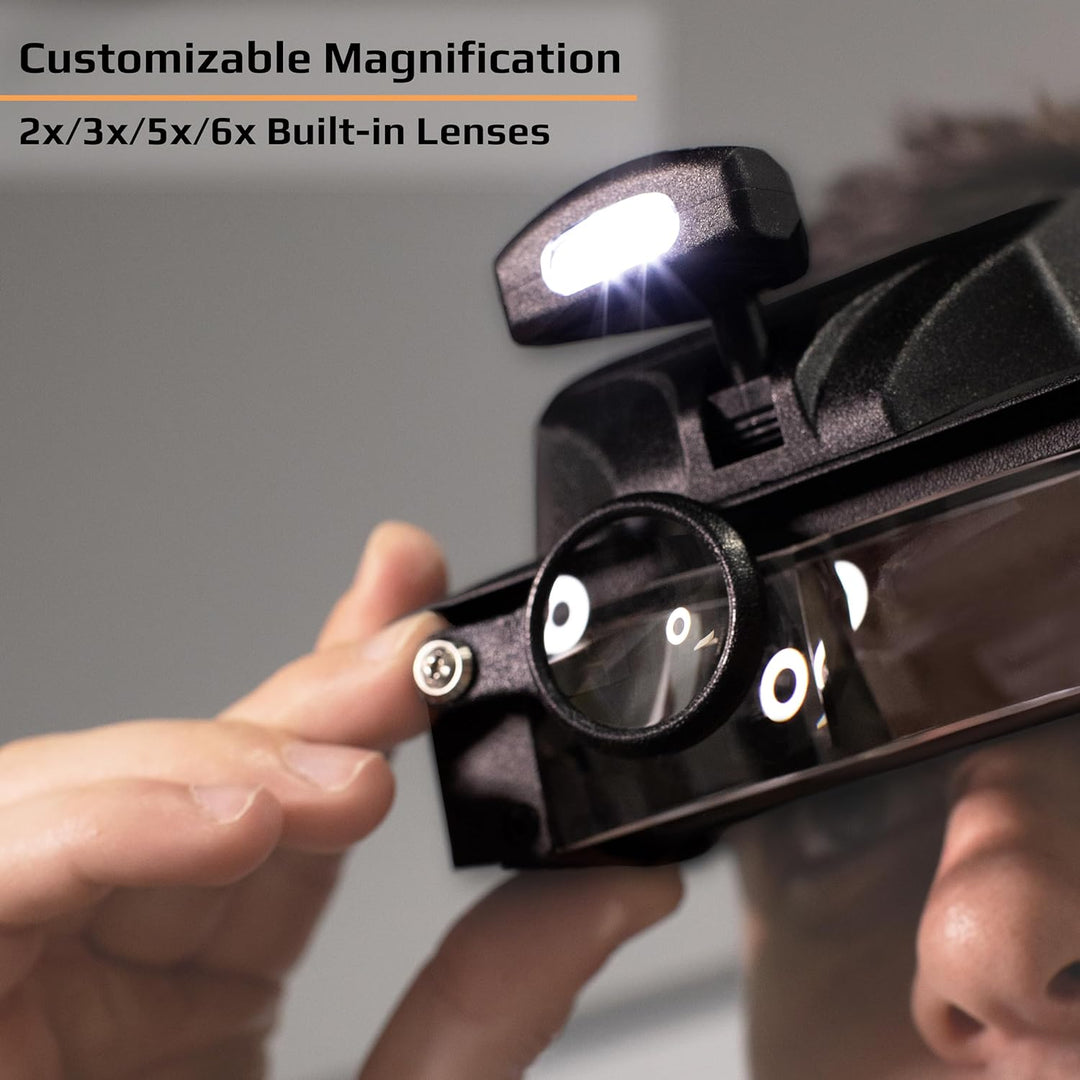 Carson LumiVisor 2x/3x/5x/6x Kopflupe mit LED und verstellbarem Kopfband (LV-10) LumiVisor (LV-10),