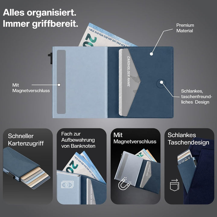 Kartenetui Slim – 8 Karten und geldscheine - RFID Schutz - Magnetischer Verschluss - Portemonnaie -
