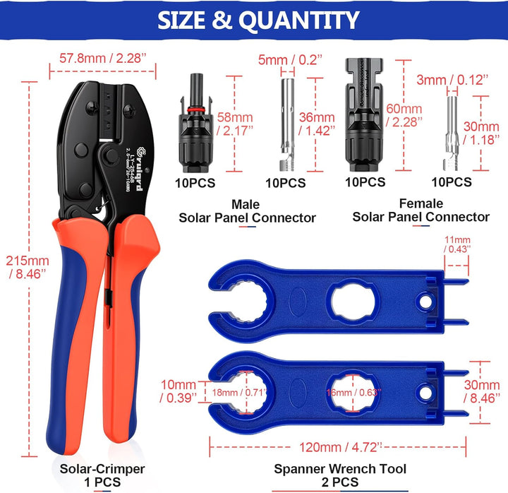 Solar Crimpzange Werkzeug Set für 2.5/4/6mm² PV Kabel,10 Paar Kabelstecker, 10 Paar Männlich/Weiblic