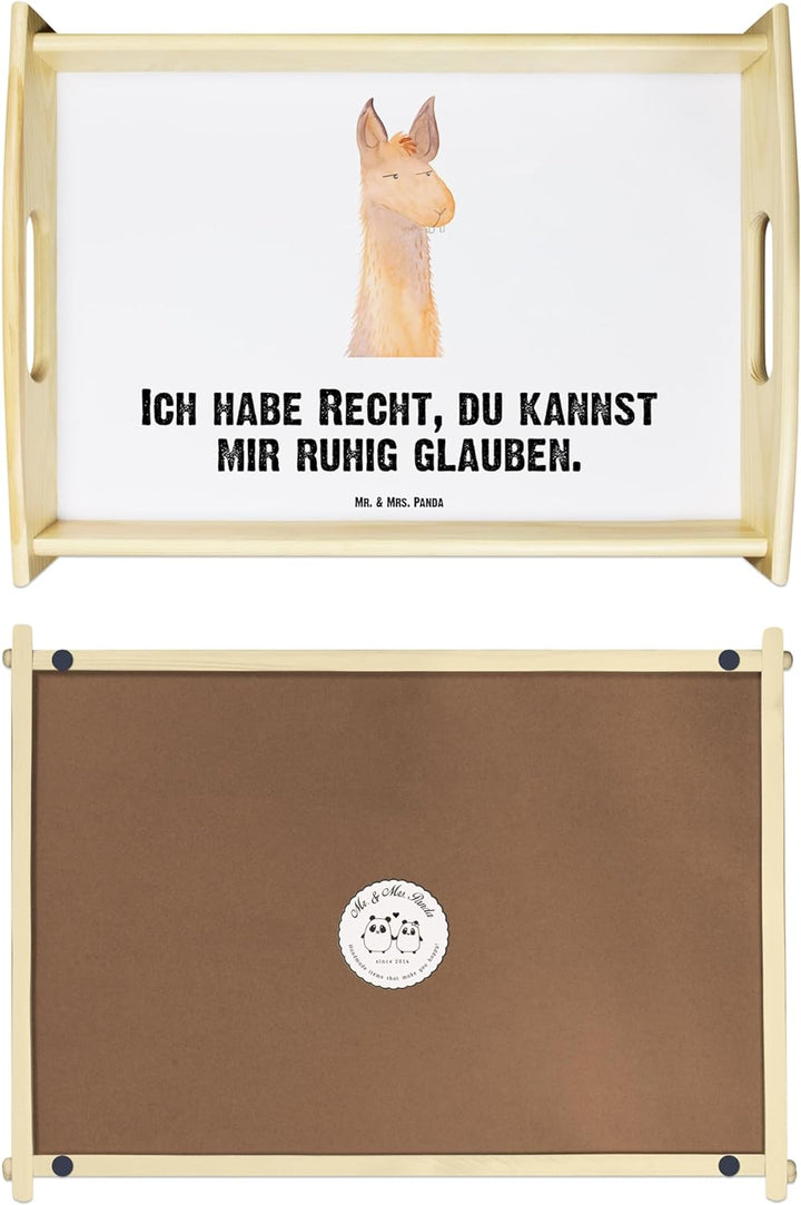 Mr. & Mrs. Panda Serviertablett Lamakopf genervt - Geschenk, Küchentablett, Recht haben, Lamas, Deko