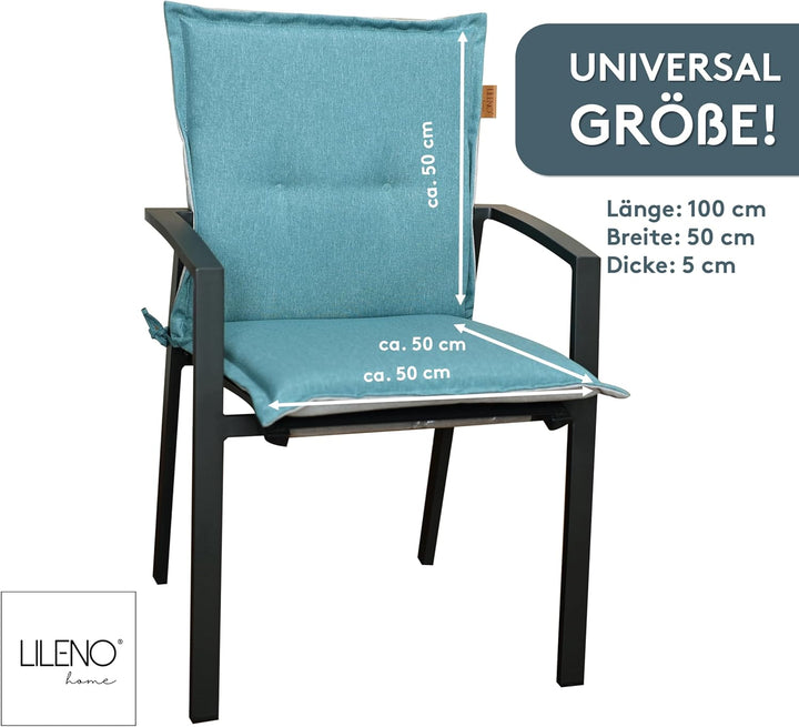 LILENO HOME Gartenstuhl Auflagen [2er Set - Niedriglehner] in Türkis - Bequeme Liegen als Sitzauflag
