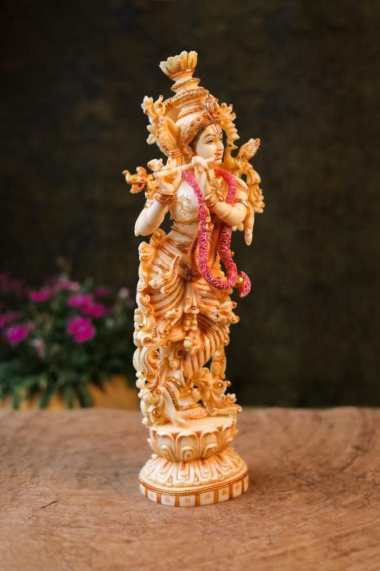SHIVAJI ARTS Krishna-Statue, Marmor, gross, handbemalt, Zuchtmarmor, Herr Krishna Idol, Hindu Ehe