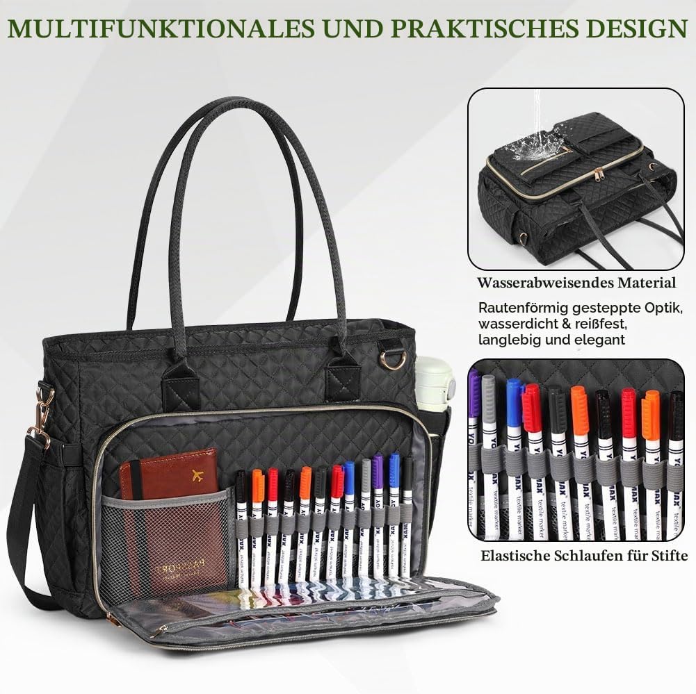 Laptoptasche Damen 15,6 Zoll Lehrertasche Gross Aktentasche Tasche mit 2 Seitentaschen, Notebooktasc