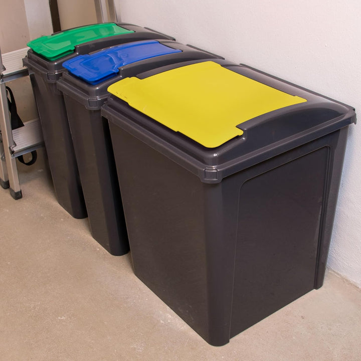 1x 50 Liter + 2x 25 Liter Mülltonne Schwarz-Gelb-Blau-Grün, Mülleimer Küche, Mülleimer 3 Fächer, Mül