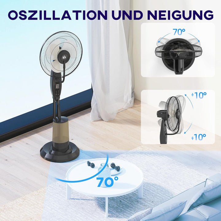 HOMCOM Ventilator mit Wasserkühlung, Standventilator mit Sprühnebel, Fernbedienung, Timerfunktion, 3